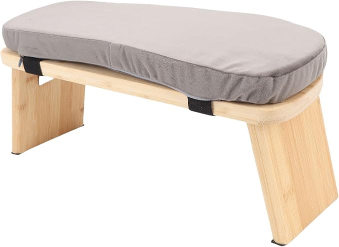 YUYTE Wooden Meditation Bench Ergonomic Meditation Stool, Detachable Kneeling Chair for Yoga with Soft Cushion Carry Bag, Home and Travel (Grey)