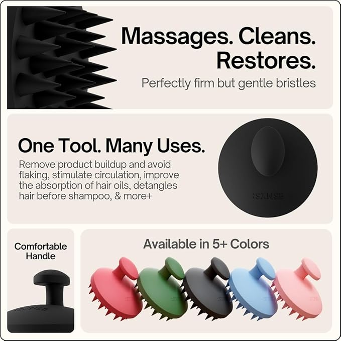 SXNSE - Revive Silicone Scalp Massager, Jet - Manual Hair & Scalp Scrubber for Dandruff, Buildup, Itch, & Hair Growth - Soft Exfoliating Silicone Bristles for Wet & Dry Hair, Flake-Free Finish