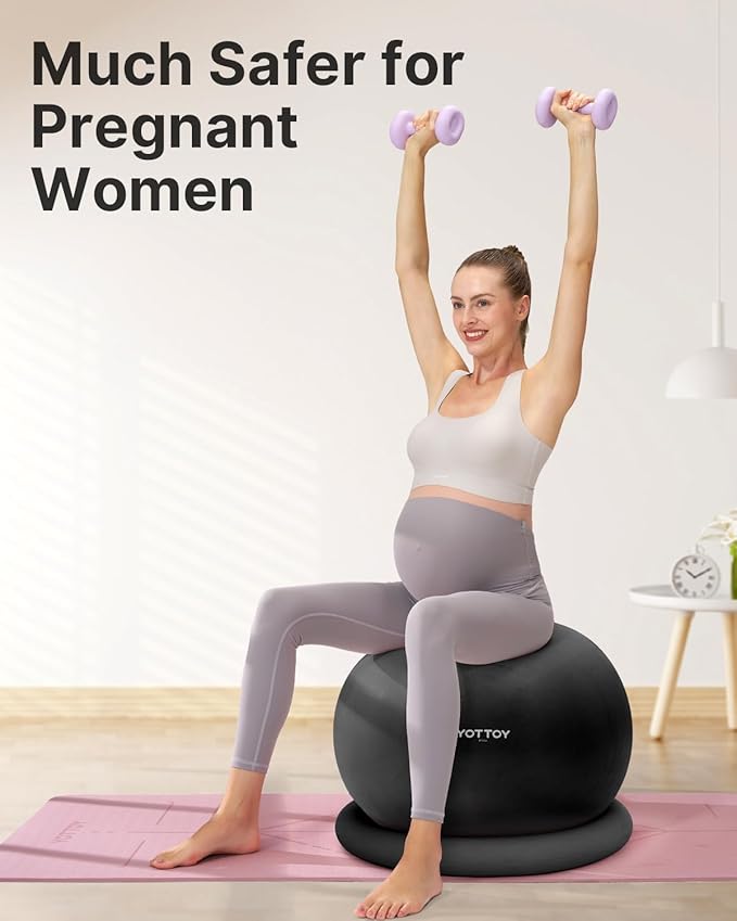 YOTTOY Exercise Ball Chair with Base,Yoga Ball Chair for Home Office Desk, Stability Ball & Fitness Ball Seat with Pump (Black, 23-26ines(58-65cm))