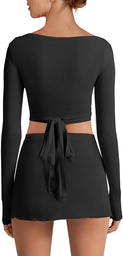 Nirovien Womens 2 Piece Workout Sets Sexy Pilates Outfits Athletic Gym Yoga Sets Ballet Wrap Top and Skirt