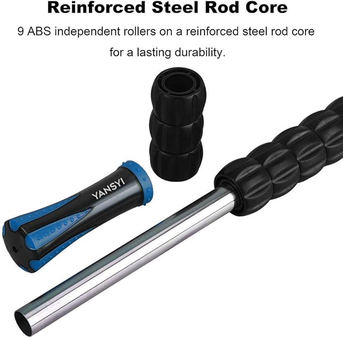 YANSYI Professional 9-Roller Deep Tissue Massage Stick - Portable Muscle Recovery Roller for Athletes, Relieves Post-Workout Soreness & Leg/Back Pain - Portable Physio Tool (Blue 1)