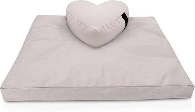 Bean Products Meditation Cushion Mat Set - Zafu Floor Pillow Organic Buckwheat Pillow + Cotton Filled Zabuton Prayer Pad - Meditation Pillow Yoga Knee Pad - Made in USA - 14" Round or 18" Oval