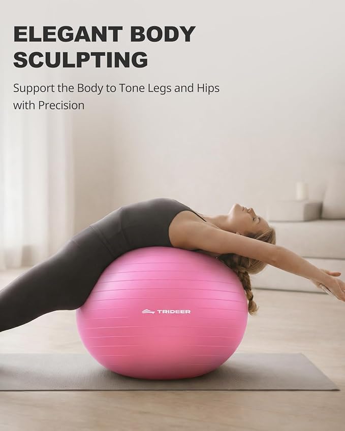 Trideer Exercise Ball for Yoga, Pilates & Fitness – Stability Ball Equipment for Home Gym & Office Chair, Core & Balance Training Accessories, Physical Therapy Equipment, Quick Pump Included, 5 Sizes