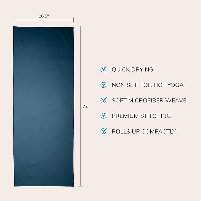 Fittest Pro Non-Slip Hot Yoga Towel with Super-Absorbent Soft Suede Microfiber in Many Colors, for Bikram Pilates and Yoga Mats. (72.00 x 26.50) Seaside Blue
