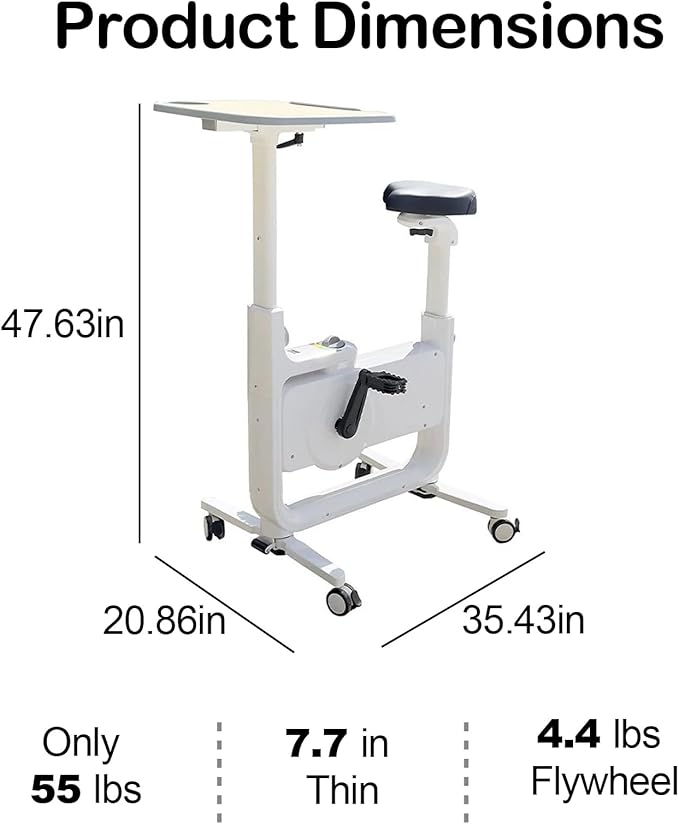 All-in-one Exercise Bike, Foldable Under Desk Bike,300LBS Heavy Duty for Work From Home Spin Bike with Adjustable Resistance/LCD Display/Seat/Desktop,Portable Stationary Bikes for Home