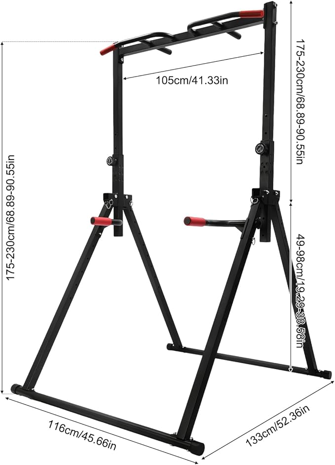 Foldable Pull Up Bar Stand, 440Lbs Free Standing Power Tower with Adjustable Height & Stable Triangular Structure Pull Up Dip Station Gym Strength Training Equipment for Living Room Bedroom Gym Etc