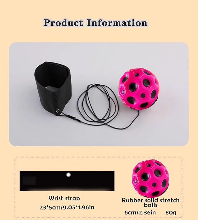 BOTIZR Wrist Rebound Sports Balls，Space Ball，Moon Ball，Easy to Grip and Catch，Wrist Exercise Sports and Play for Kids Adults, Yellow, green, blue, rose