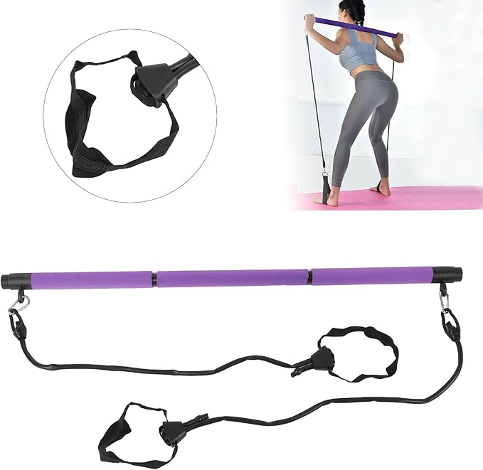 Adjustable Pilates Bar Portable 3 Sections Pilates Workout Stick Body Building Puller Yoga Pull Rods for Home Gym Office Travel Fitness Equipment Steel Pipe Foam 35 Inches