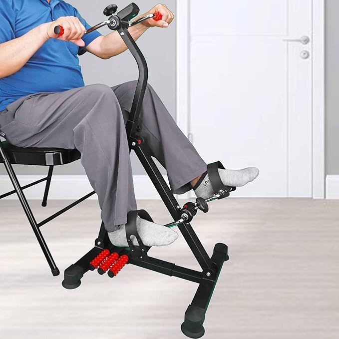 Pedal Exerciser Bike Hand Arm Leg and Knee Peddler Adjustable Fitness Equipment for Seniors, Elderly Home Dual Pedal Exercise Bike for Total Body - Great Gift for Elderly Rehab
