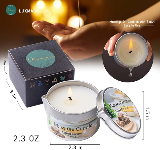 Massage Candle for Body Relaxation and Home SPA, Low Temp Candle for Skin Care, Scented Soybean Massage Oil for Stress Relief 2.3 OZ (Salted Caramel)
