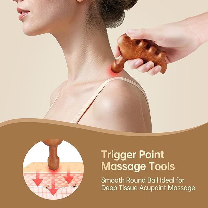 5-in-1 Gua Sha Tool for Face & Body, Lymphatic Drainage Tool, Trigger Point Massage Tool, Meridian Brush Head Massage Comb for Stress Relief, Home Office Self Care