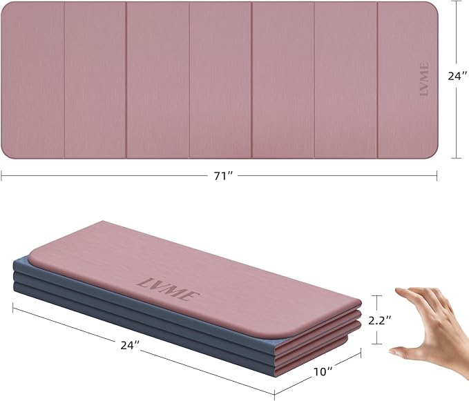 Foldable Yoga Mat, 0.32 inches Thick(8mm), SGS Certified, Non Slip, 71 x 24 inches, Foldable for Travel, Pilates, Camping, Environmental Sports Mat, Odorless TPE Material