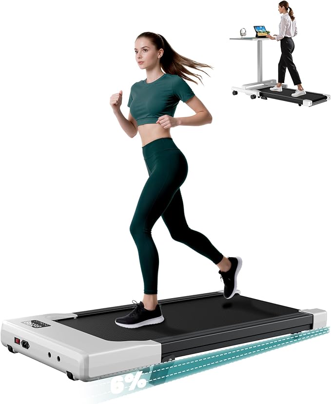 DeerRun Under Desk Walking Pad Treadmill for Home Office & Small Spaces, 6% Manual Incline, 0.6–3.8 MPH Walking Speed, 2.5 HP, 300 lb Capacity, App & Remote Control