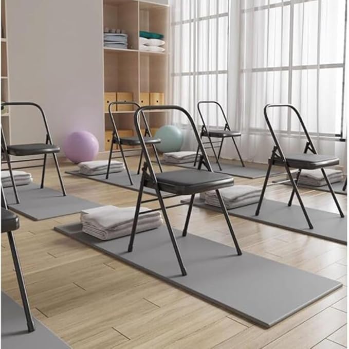 Yoga Auxiliary Chair Yoga Practice Balance Chair for Iyengar Foldable Pilates Yoga Chair with Anti-Slip Foot,PU Cushion,Double Beam Design,Black