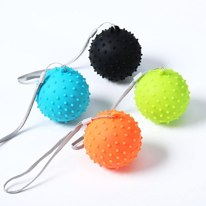 Grip Ball with Cord Hand Grip Strength Trainer Massage Relief Finger Hand Grip Massage Squeeze Hand Stress, Diameter: approx.70mm, Black