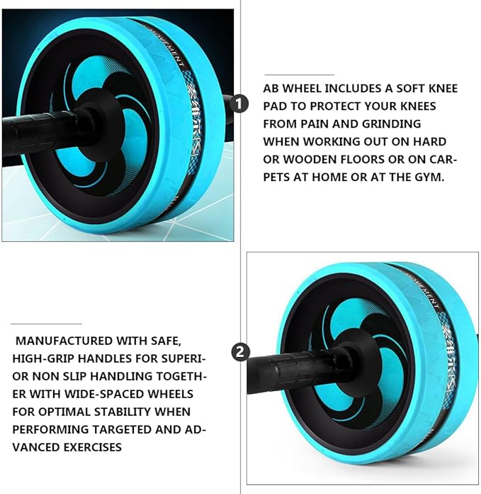 Cabilock Ab Roller Wheel Core Exercise Fitness Roller with Knee Pad and Jump Rope Set for Home Gym Workout, Silent Blue Exercise Wheel for Strength Training and Abdominal Muscle Building