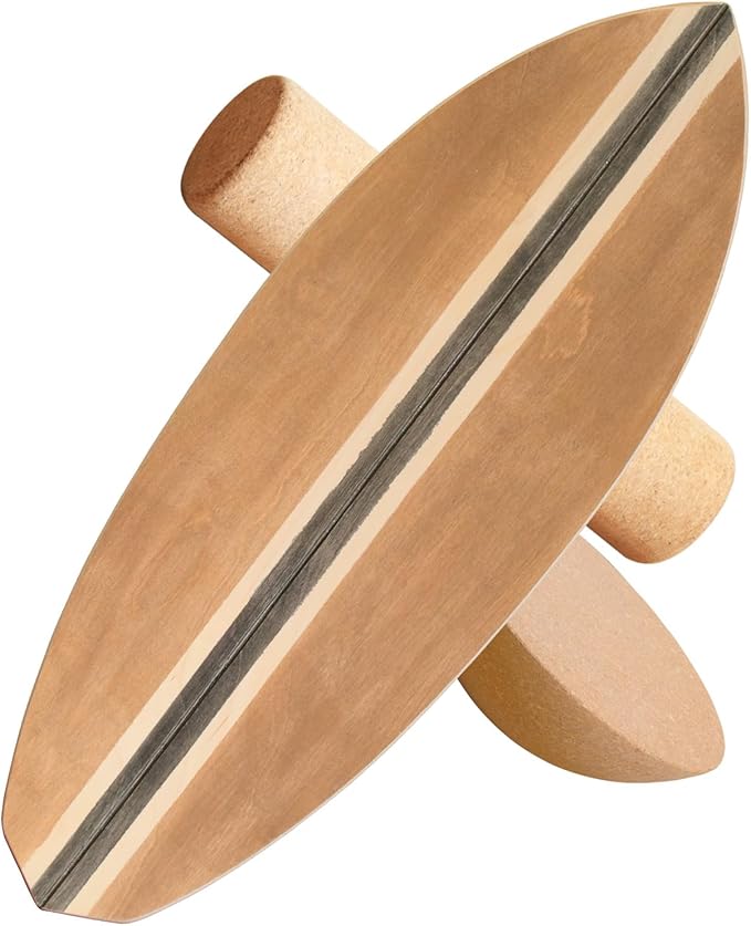 Maple Wood Balance Board with Roller and Half Ball Accessories - Dual-Mode Balance Trainer for Adults, Home Gym & Office Use, Surfboard Shape Design(31.5 x 11.8in)
