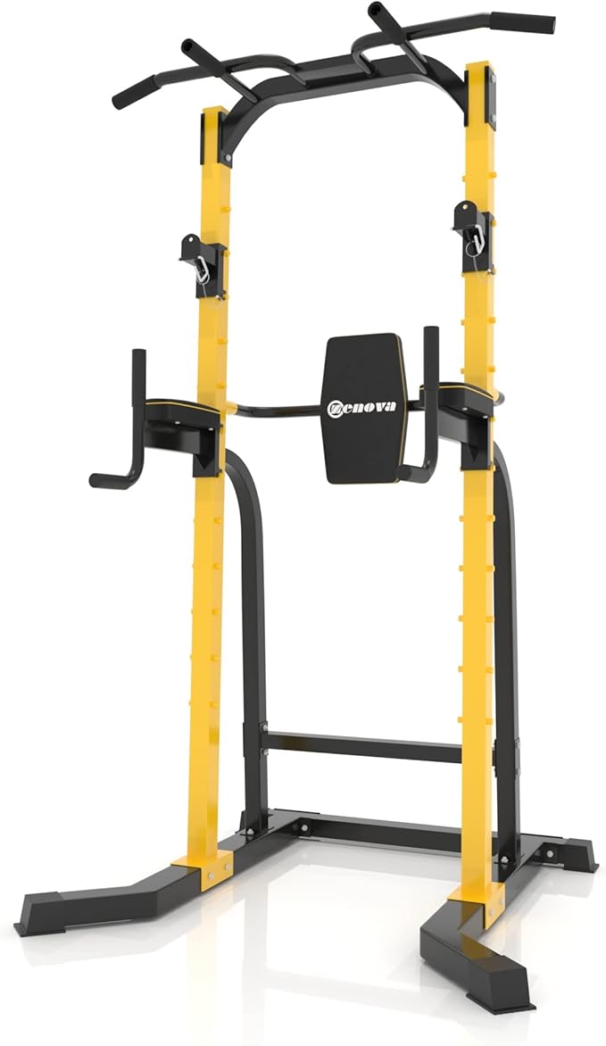 ZENOVA Pull Up Bar Station Power Tower, Adjustable Height Dip Bar for Home Gym Multi-Function Strength Training Workout Equipment