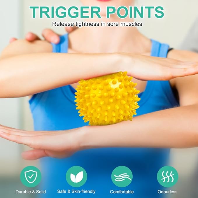 URAQT Spiky Massage Ball, 3 Pack Hard Spiky Massage Ball Roller Set, Professional Physical Therapy Massage Balls for Myofascial Release, Trigger Point Deep Tissue Massage, Plantar Fasciitis Recovery