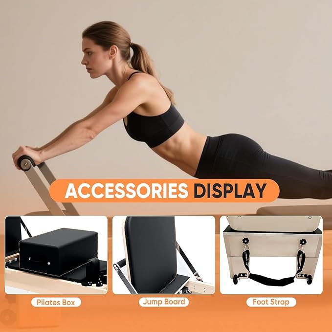 Professional Pilates Reformer Machine with Jumpboard, Reformer Box, and Foot Straps – Studio-Grade Pilates Equipment for Home Use, Adjustable Resistance & Smooth Glide System