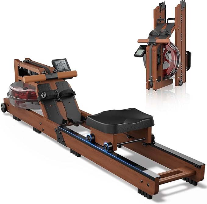 Water Rowing Machine with Foldable Design,Rowing Machines for Home,400LBS Capacity,Smooth Glide Rails,Comfortable Seat,Free App Supported for Immersive Water Rower&Home Gym