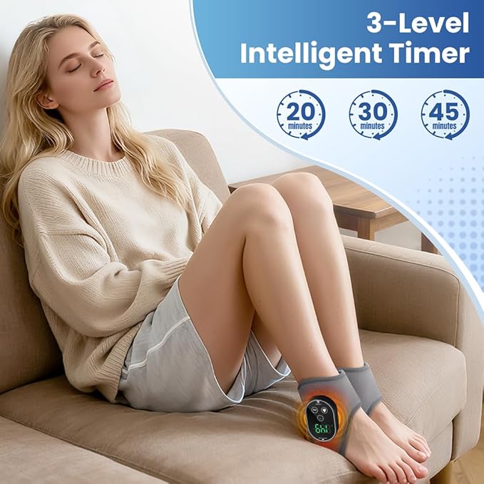 2PCS Cordless Ankle Heating Pad with Massager, Foot and Ankle Massager with Heat, Rechargeable Heated Foot Brace Wrap, 3 Vibration and 4 Heating Modes