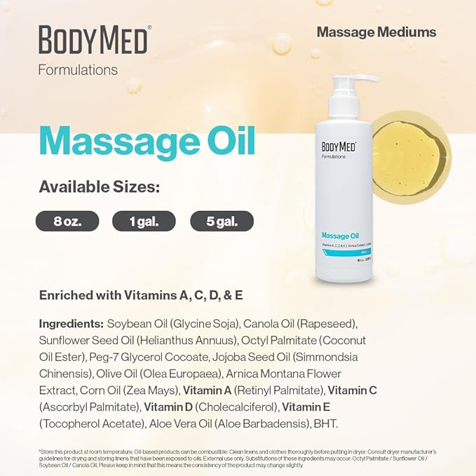 BodyMed Formulations Massage Oil, 5 gal. – Fragrance-Free, All-Natural Oil for Massage Therapy – Leaping Bunny Certified – with Arnica Extract & Jojoba – Non-Staining, & Paraben Free