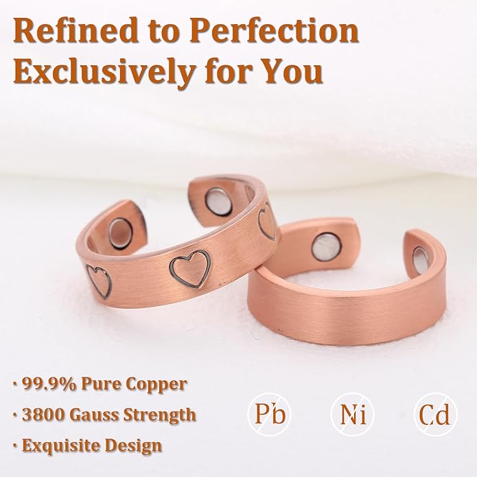 Magnetic Copper Rings Set for Women, Elegant Lymphatic Jewelry Gifts, Vintage Adjustable Vine Design