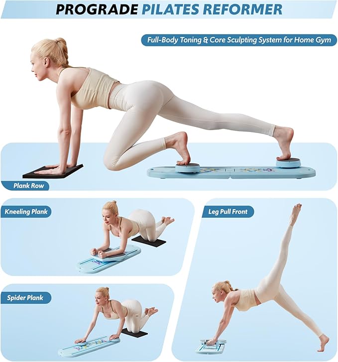 Pilates Board & Reformer Machine Set - Foldable Home Pilates Equipment, 6-in-1 Multifunctional Pilates Sliding Board for Women/Men, Portable Pilates Reformers Workout Machine 2025 Pro Version