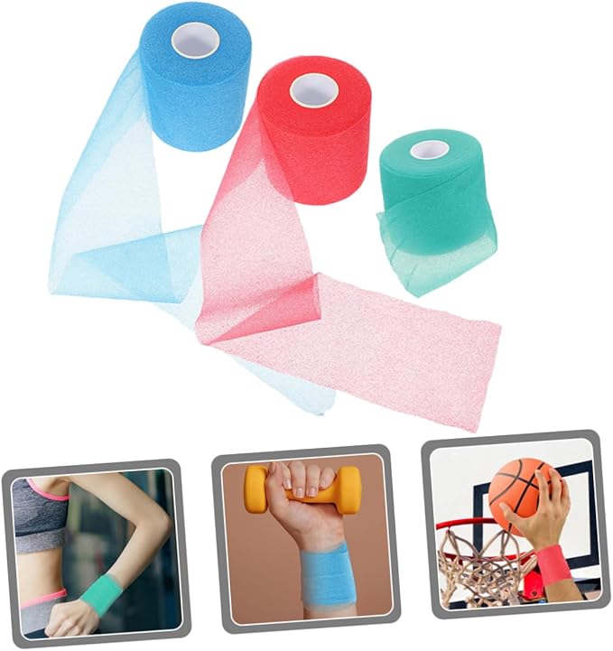 3rolls Tennis Grip Tape Bat Grip Tape Wrist Wraps Film Cuttable Bandage Wrap for Joint Protection Breathable for Outdoor Athletes