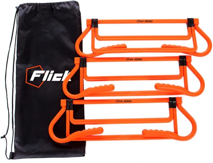 Multi Level Mini Speed and Agility Hurdles – Pack of 3 Orange Height Adjustable Multi Sports Hurdles 6 Inches, 9 Inches and 12 Inches - Light Weight Carry Bag Included.