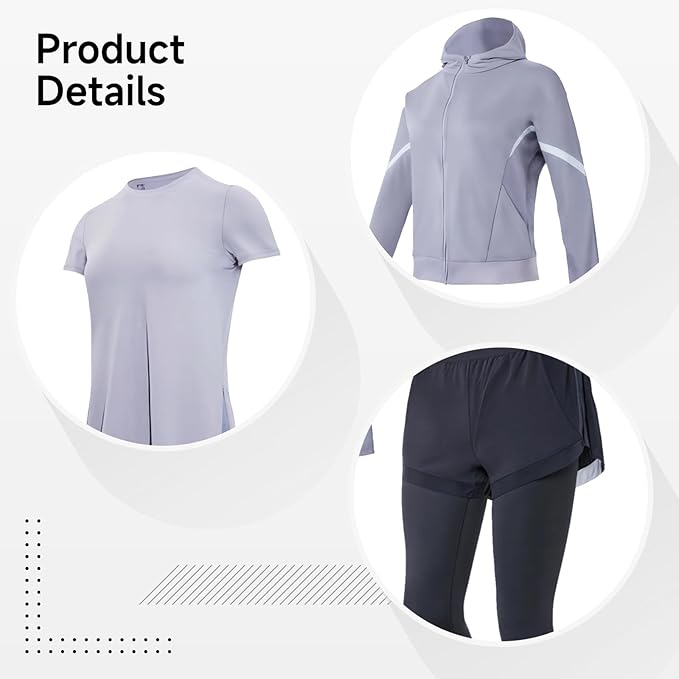 Yoga Outfit, Pilates Exercise Set For Women, Black Breathable Xxl, Four Piece With Jacket, Shorts, Top And Pants, Anti-Pilling Material Fits 110 To 330, For 5 Ft To 5 Ft 11 In