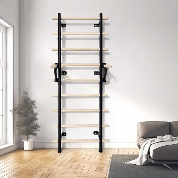 Swedish Ladder Dip Bar Attachment, Fits TS003A Ladder, Wood Stall Bar for School, Physical Therapy and Gymnastics, Multi-grip
