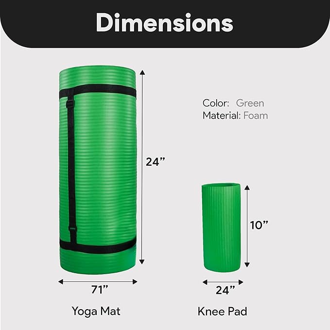 BalanceFrom 71x24 Inches Yoga Mat with Knee Pad and Optional Blocks – Extra 1-Inch Thick Non-Slip Foam with Anti-Tear Surface and Carrying Strap for Home, Studio, or Gym Workouts