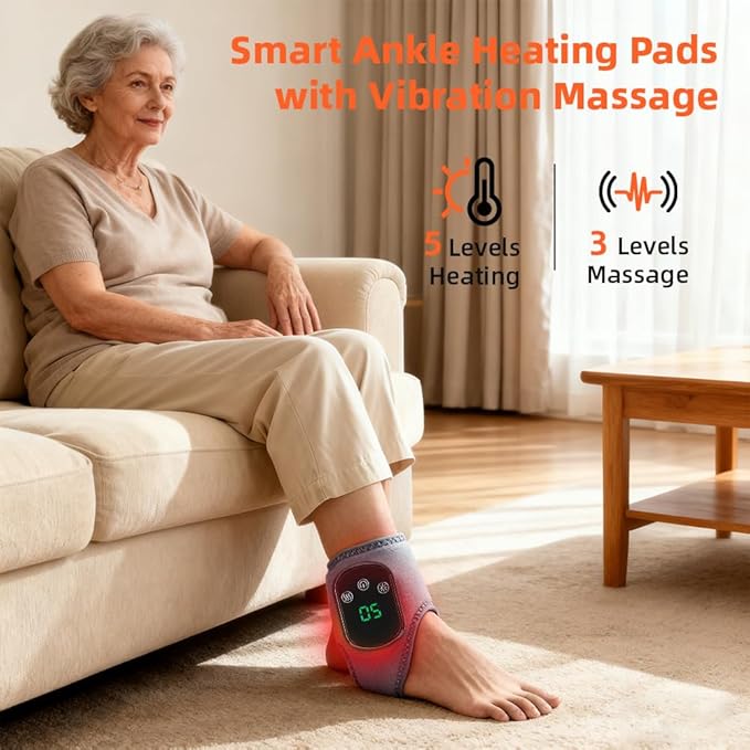 2Pcs Foot and Ankle Massager with Heat, Portable Heated Wrap, 3 Vibration Modes and 5 Heat Settings, USB Charging, Ideal for Home and Travel
