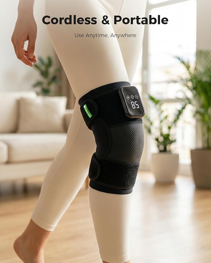 3-in-1 Knee Massager for Pain Relief with Heat, Portable Heated Knee Brace with Extension Strap for Knee, Elbow & Shoulder, Cordless Rechargeable Electric Massagers for Joint Comfort (Pair)