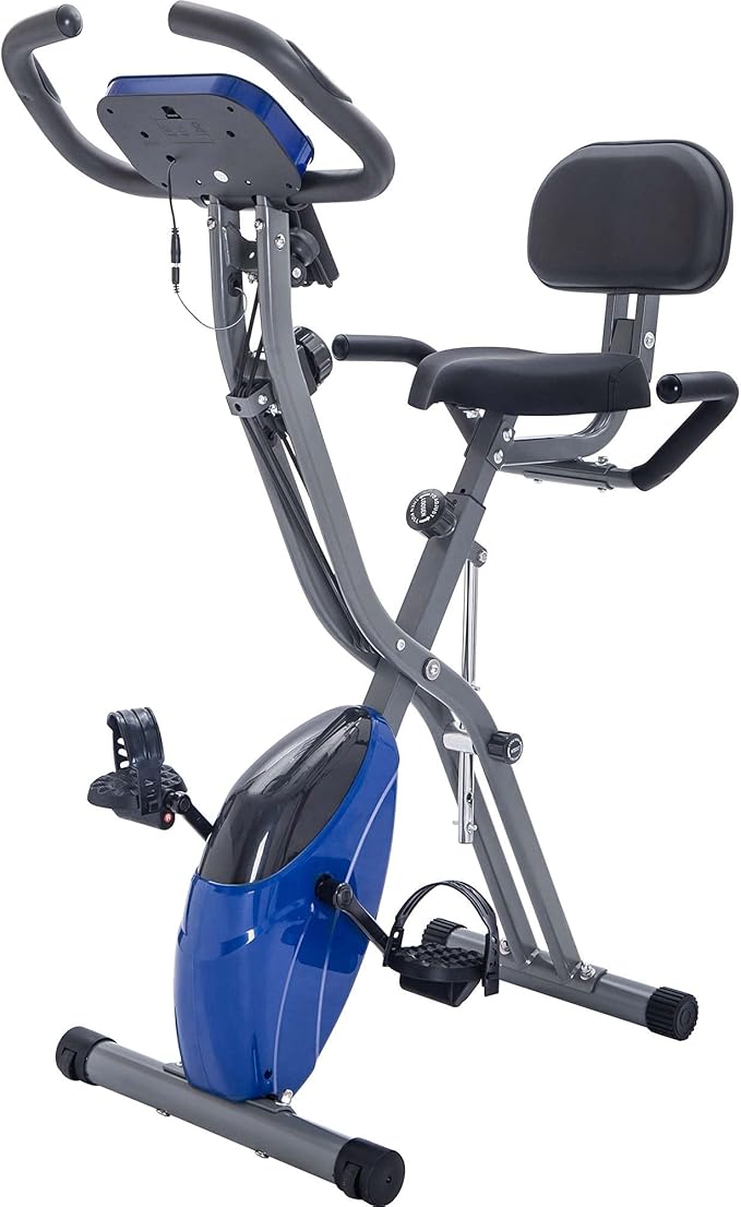 Merax Exercise Bike Folding Exercise Bike Indoor Upright Recumbent Fitness Cycling Bike Magnetic X-Bike with 16-Level Adjustable Resistance for Home Workout 350LB Weight Capacity