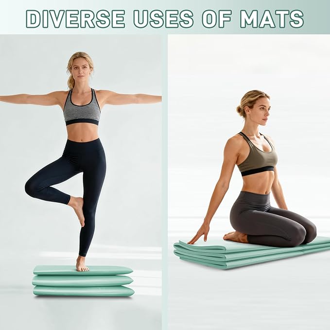 Foldable Yoga Mat for Travel 72"x 32"x 0.32"Inch, 8mm Thick Folding Exercise Mat, Outdoor Non-slip Pilates Mat for Women & Men, Wide Yoga Mat Packable for Workout and Fitness