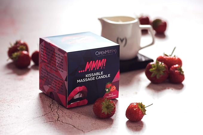 Kissable Massage Oil Candle – Sensual and Romantic Melt Massage Candles for Pleasant and Relaxing Massages (Wild Strawberry)