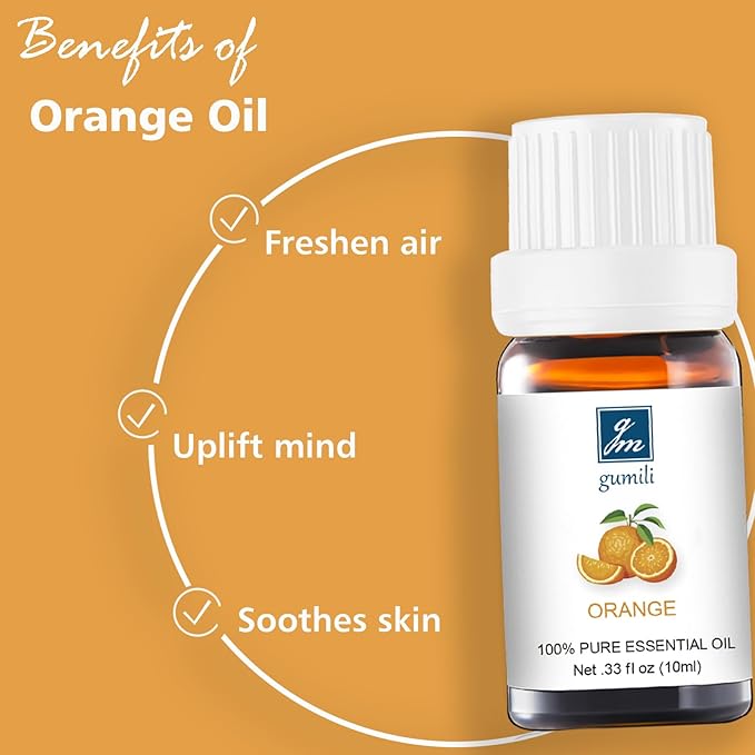 Orange Essential Oil - Pure Organic Oil for Skin, Hair, Diffuser, Spray, Cleaning, Body Massage - Orange Fruit Scent, 10mL