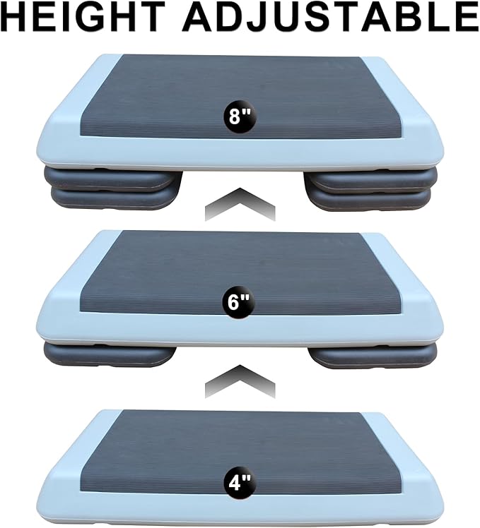 Adjustable Workout Aerobic Stepper in Fitness & Exercise Step Platform Trainer Gray Black with 2 Risers