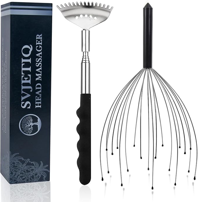 Head Massager Back Scratcher, 20 Fingers Head Scratcher Scalp Massager & Back Scratcher for Men Women, Christmas Gift Stocking Stuffers for Deep Relaxation, Hair Stimulation
