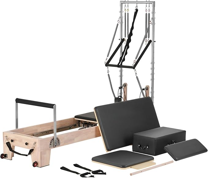 VEVOR Pilates Reformer Machine, Pilates Workout Equipment for Home Gym Studio Use, Pilates Reformer with Sitting Box and Jumpboard，fit for Beginners & Advanced Users