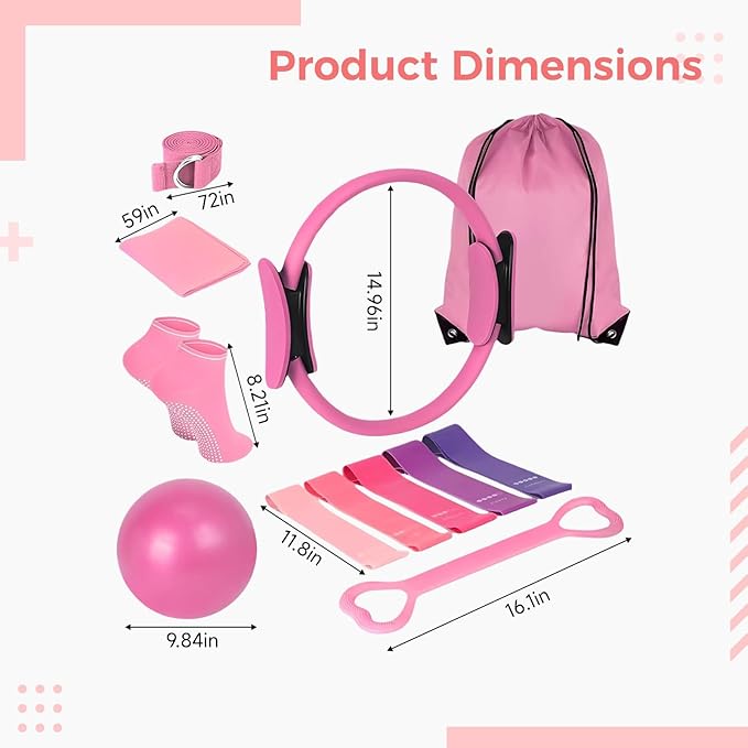 Pilates Ball and Loop Set, 8-Piece Yoga Kit with Resistance Bands, Non-Slip Socks, Designed for Complete Body Workout