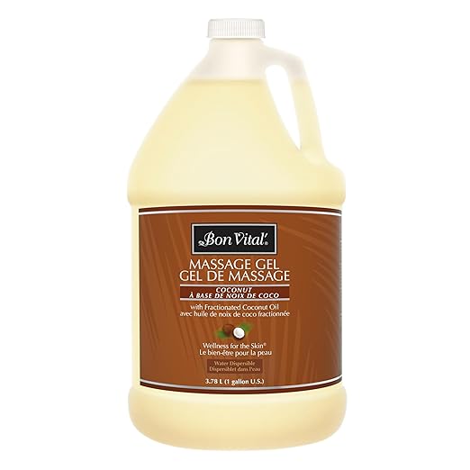 Bon Vital' Coconut Massage Gel, 1 Gallon, Lightweight Formula with Pure Fractionated Coconut Oil, Professional Therapy Lotion, Hydrating and Unscented