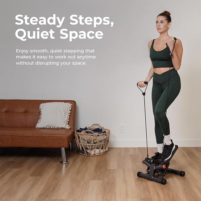 Sunny Health & Fitness Mini Steppers for Exercise at Home, Stair Step Workout Machine with Optional Resistance Bands, Full Body Cardio Equipment, Optional Free SunnyFit App Connection Smart Stepper
