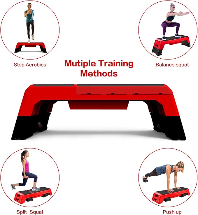 Multifunctional Step Platform Aerobic Deck Stepper with Resistance Bands Versatile Cardio Exercise Equipment Workout Fitness, Adjustable Weight Bench for Home Gym