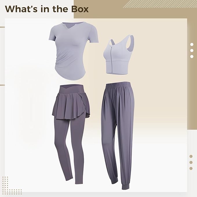 4-Piece Women’S Pilates Clothing Set, Yoga Wear With Tee, Bra, Slim And Wide Pants, Stretch Polyester Spandex, Xxl For 135–150