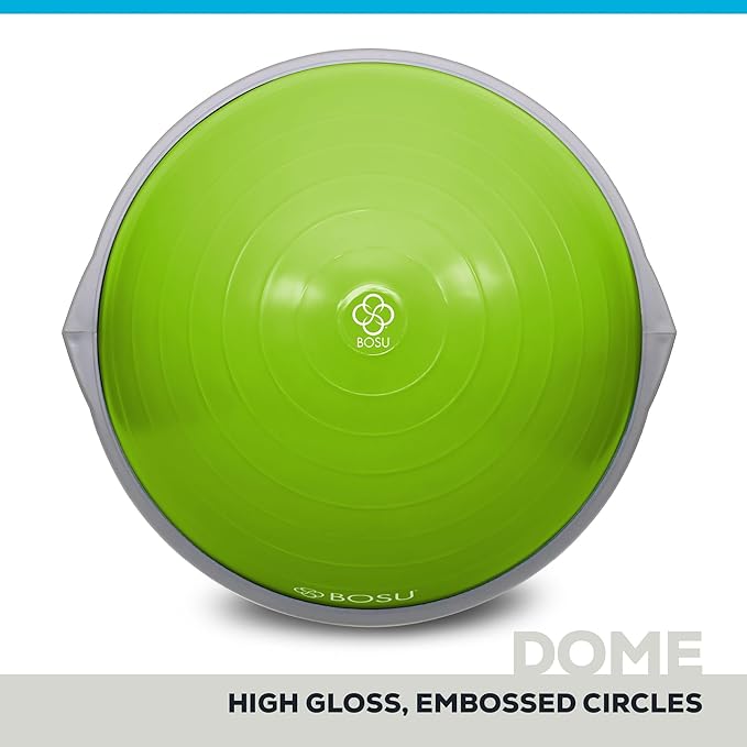 Bosu Balance Ball Exercise Trainer, Home Gym Equipment w/ Guided Workouts & Pump, 26", Blue - Inflatable Fitness Platform for Strength Training, Standing, Balancing, and Core Workout