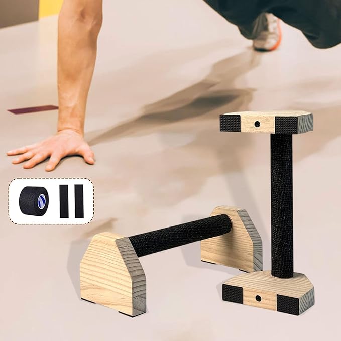 2Pcs Push up Bar Sturdy Wooden Parallettes Bar Push up Stands Pushup Handles for Gymnastics Strength Training Aerobics